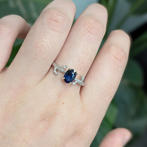 Ceylon Sapphire Ring in Solid 14K White Gold with Natural Diamond Accents - Picture 3 of 8